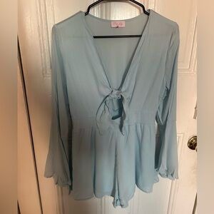 Pink Lily Light Blue Jumpsuit with Front Tie